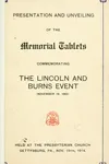 Presentation and unveiling of the memorial tablets commemorating the Lincoln and Burns event (November 19, 1863)