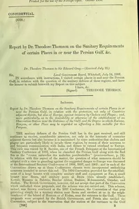 Report by Dr Theodore Thomson on the sanitary requirements of certain places in or near the Persian Gulf, &c