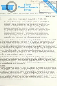 Boston faces tough budget challenge in fiscal 1990