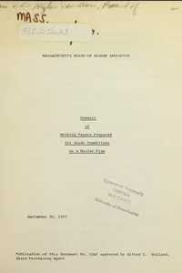 Summary of working papers prepared for study committees on a master plan