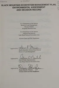 Black Mountain ecosystem management plan, environmental assessment and decision record