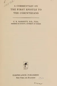 A Commentary on the First Epistle to the Corinthians