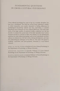 Cover of Fundamental questions in cross-cultural psychology