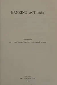 Cover of Banking Act 1987 by Rand McNally