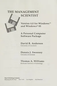 Management Scientist Version 4.0 for Windows