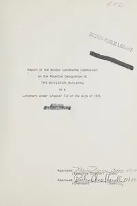 Report of the Boston Landmarks Commission on the potential designation of the Boylston Building as a landmark under Chapter 772 of the Acts of 1975