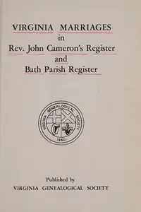 Virginia marriages in Rev. John Cameron's register and Bath Parish register
