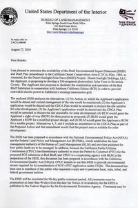 Draft environmental impact statement and draft plan amendment to the California Desert Conservation Area Plan for the proposed Desert Sunlight Solar Farm Project