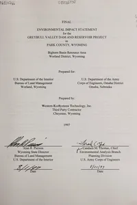 Final environmental impact statement for the Greybull Valley dam and reservoir project in Park County, Wyoming