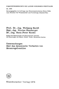 Untersuchungen über das dynamische Verhalten von Stromregelventilen