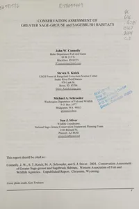 Conservation assessment of greater sage-grouse and sagebrush habitats