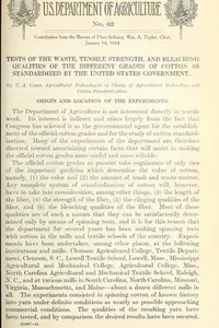 Tests of the waste, tensile strength, and bleaching qualities of the different grades of cotton as standardized by the United States government