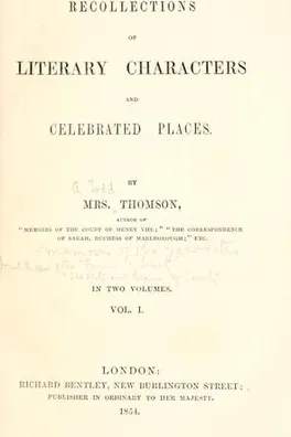 Capa de Recollections of Literary Characters and Celebrated Places (Vol. 1)