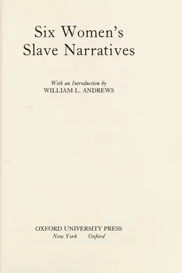 Capa de Six Women's Slave Narratives