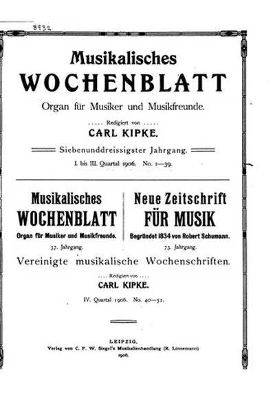 Capa de Musikalisches Wochenblatt