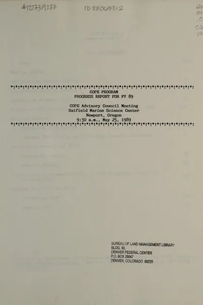 Capa de COPE Program progress report for FY 89