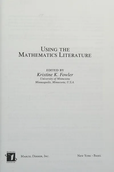 Cover of Using the mathematics literature