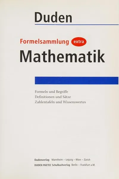 Capa de Duden, Formelsammlung extra Mathematik