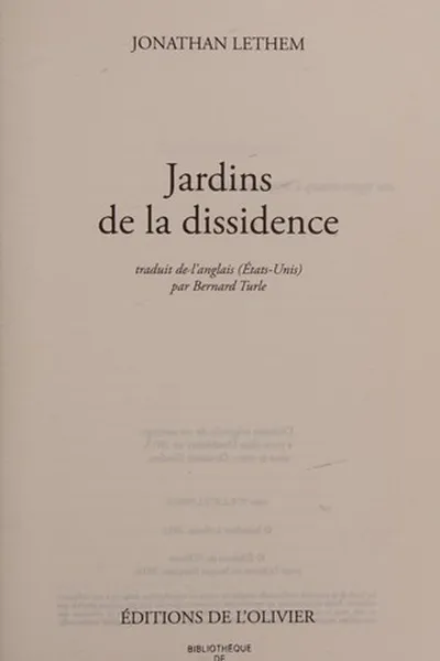 Capa de Jardins de la dissidence