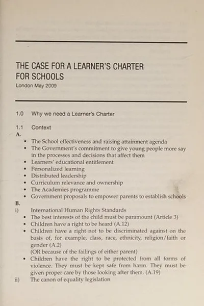 Capa de The Case for a Learner's Charter for Schools