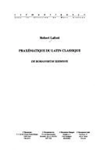 Capa de Praxématique du latin classique