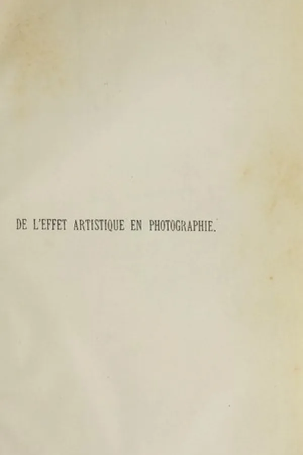 Capa de De l'effet artistique en photographie