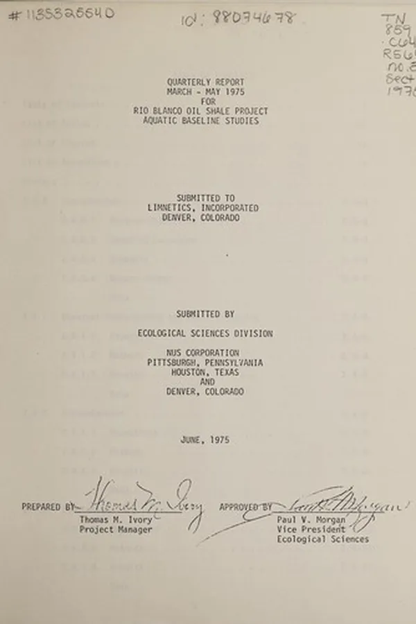 Capa de Quarterly report March-May 1975 for Rio Blanco Oil Shale Project