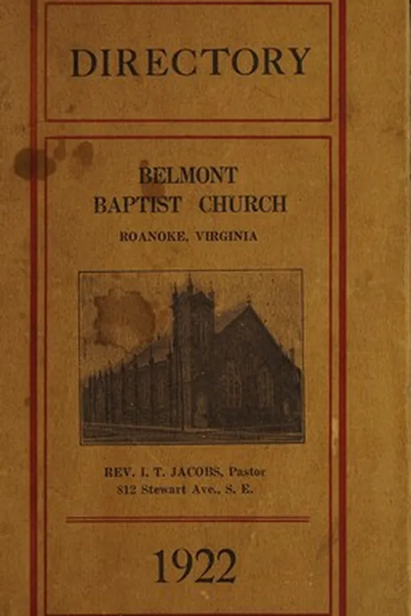 Capa de Directory, Belmont Baptist Church, Roanoke, Virginia, 1922