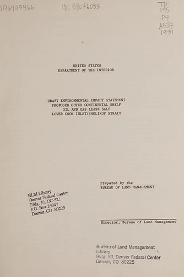 Capa de Proposed Outer Continental Shelf oil and gas lease sale, Lower Cook Inlet, Shelikof Strait