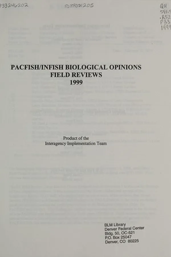 Capa de PACFISH/INFISH biological opinions