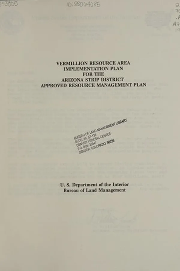 Capa de Vermillion Resource Area implementation plan for the Arizona Strip District
