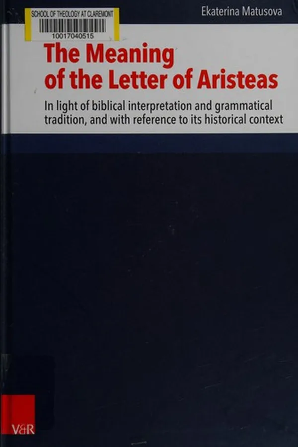 Capa de The meaning of the Letter of Aristeas
