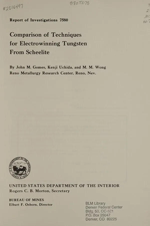 Capa de Comparison of techniques for electrowinning tungsten from scheelite