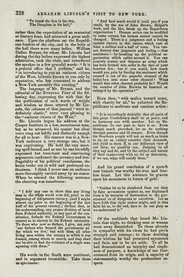 Capa de Abraham Lincoln's visit to New York in 1860
