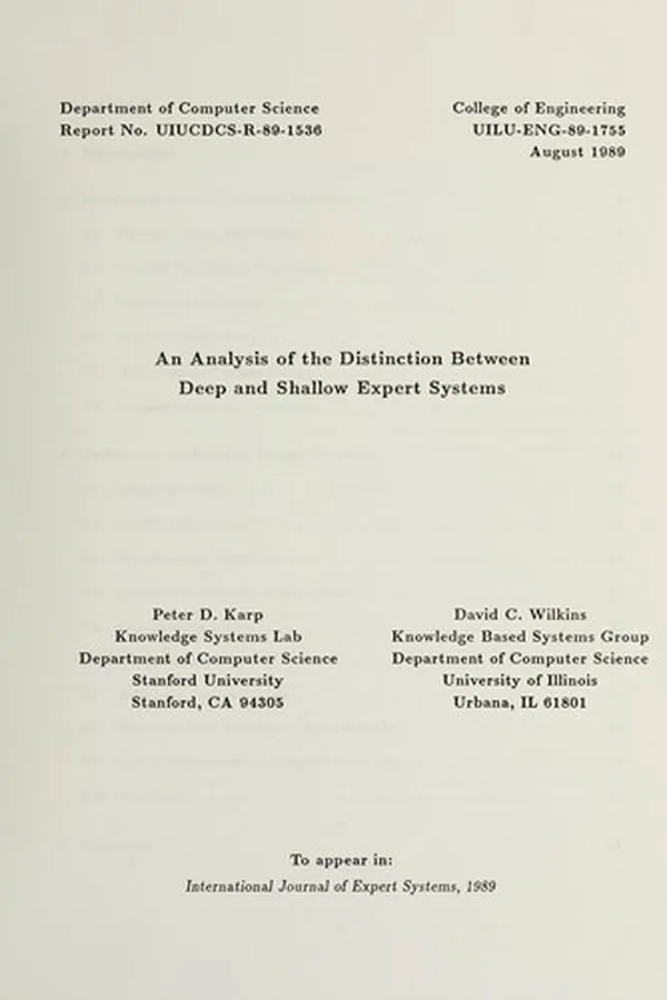 Capa de An analysis of the distinction between deep and shallow expert systems