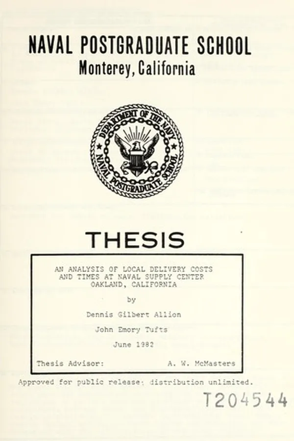 Capa de An analysis of local delivery costs and times at Naval Supply Center Oakland, California