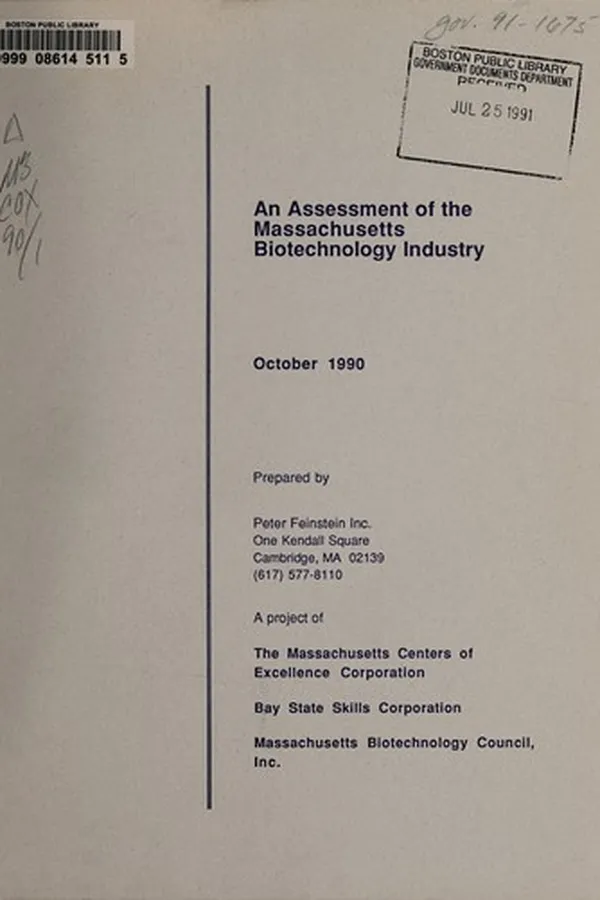 Capa de An assessment of the Massachusetts biotechnology industry