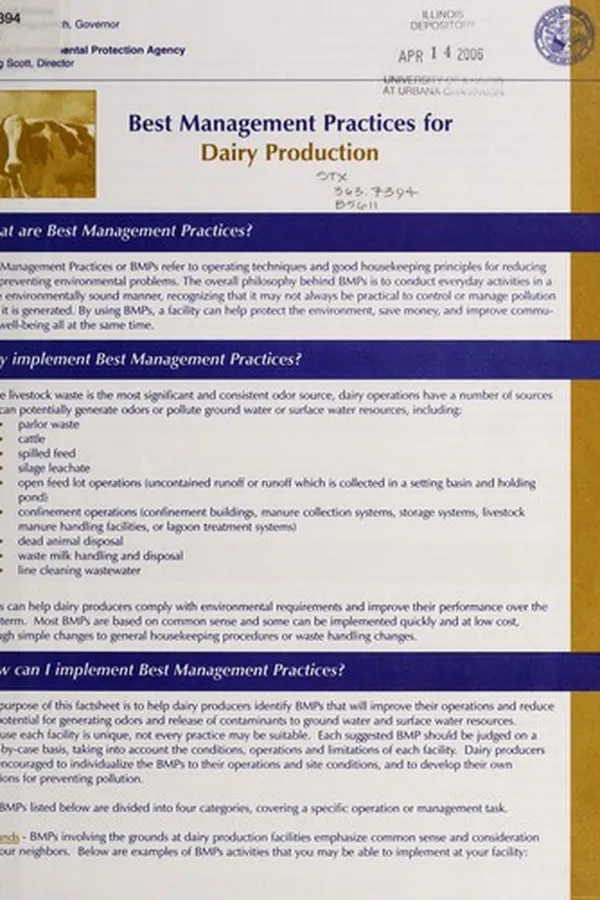Capa de Best management practices for dairy production