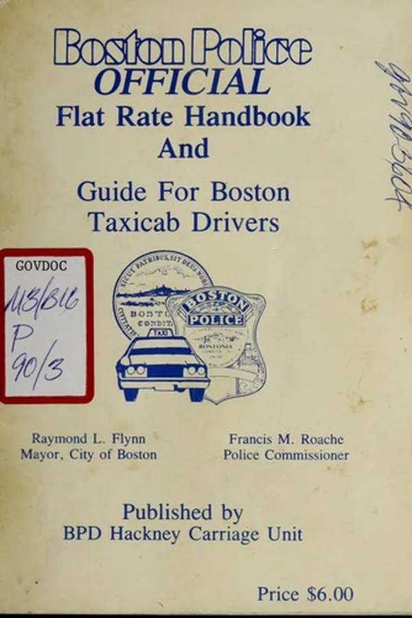 Capa de Boston police official flat rate handbook and guide for Boston taxicab drivers