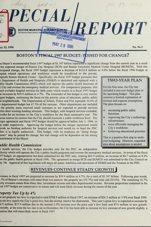 Capa de Boston's fiscal 1997 budget