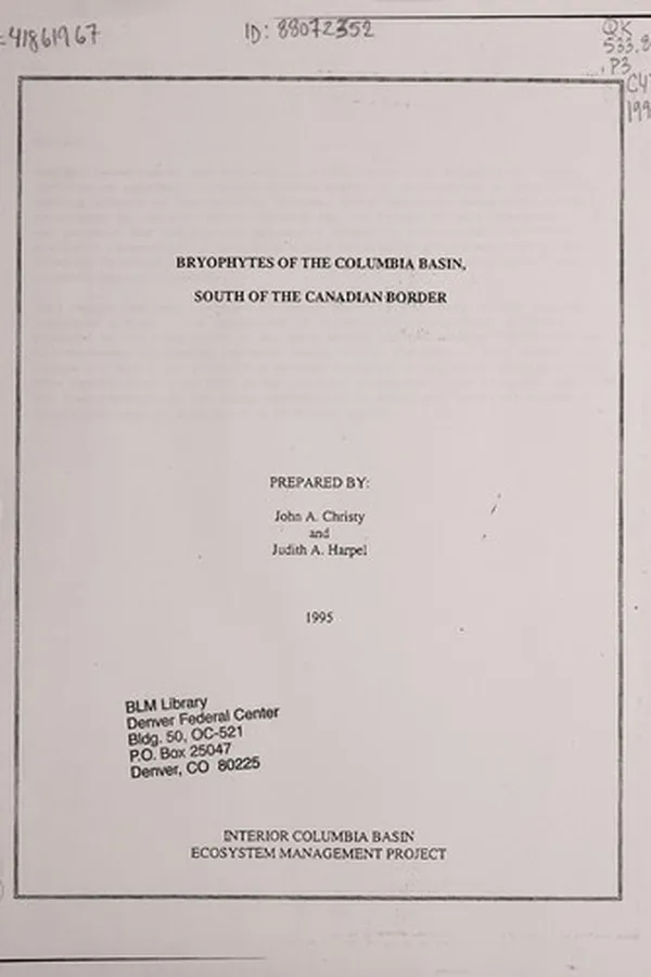 Capa de Bryophytes of the Columbia Basin, south of the Canadian border
