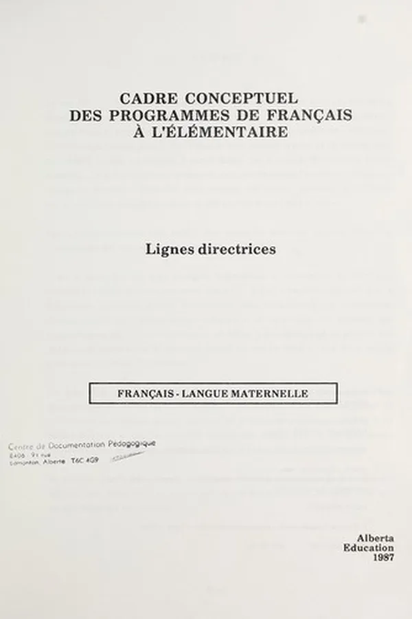 Capa de Cadre conceptuel des programmes de français à l'élémentaire