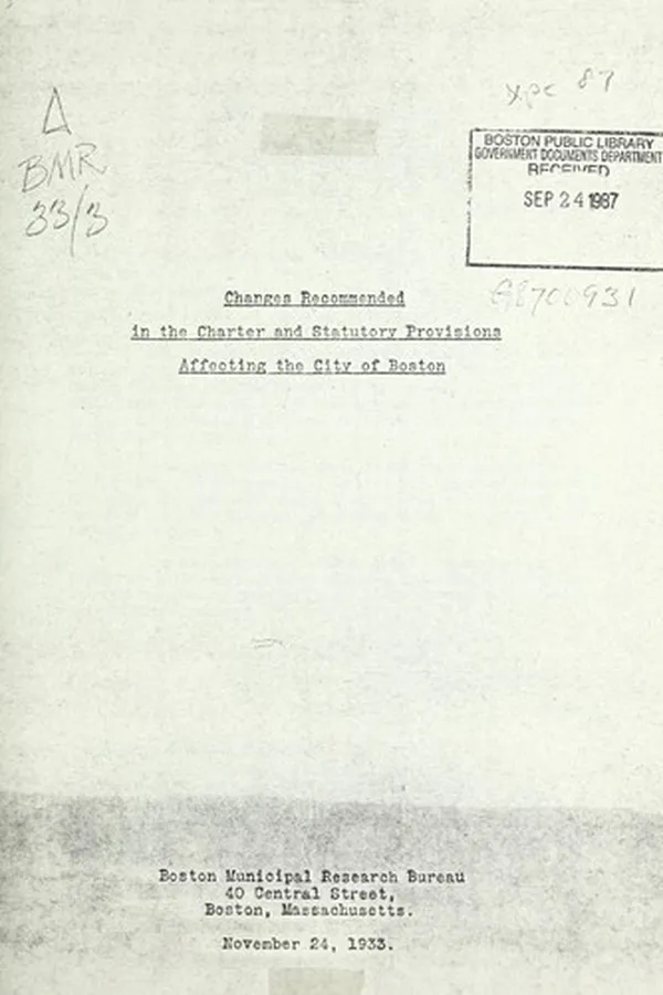 Capa de Changes recommended in the charter and statutory provisions affecting the city of Boston