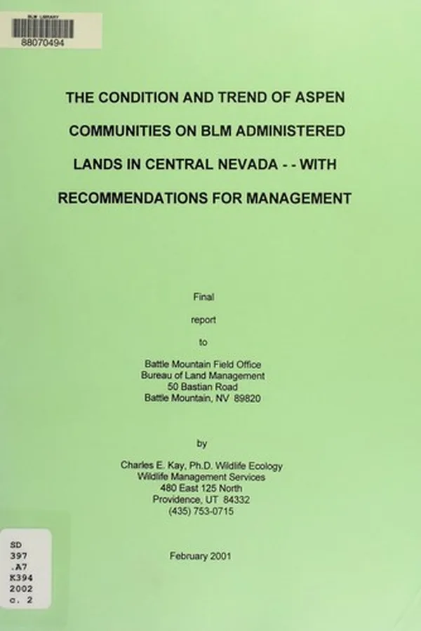 Capa de The condition and trend of aspen on BLM lands in north-central Nevada with recommendations for management year three