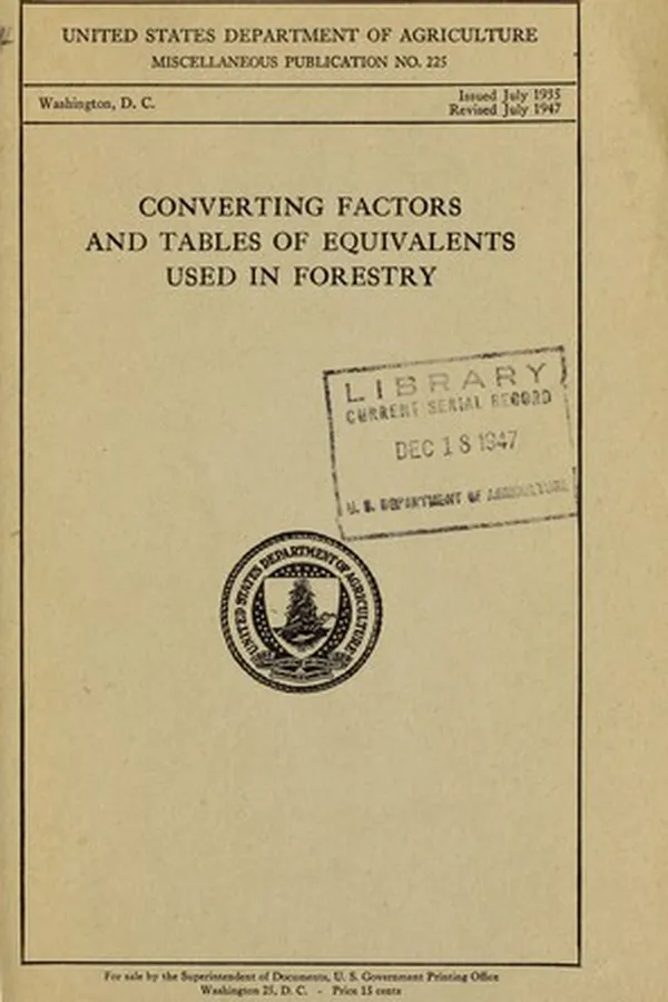 Capa de Converting factors and tables of equivalents used in forestry