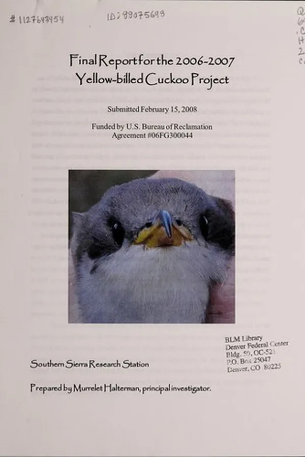 Capa de Final report for the 2006-2007 yellow-billed cuckoo project