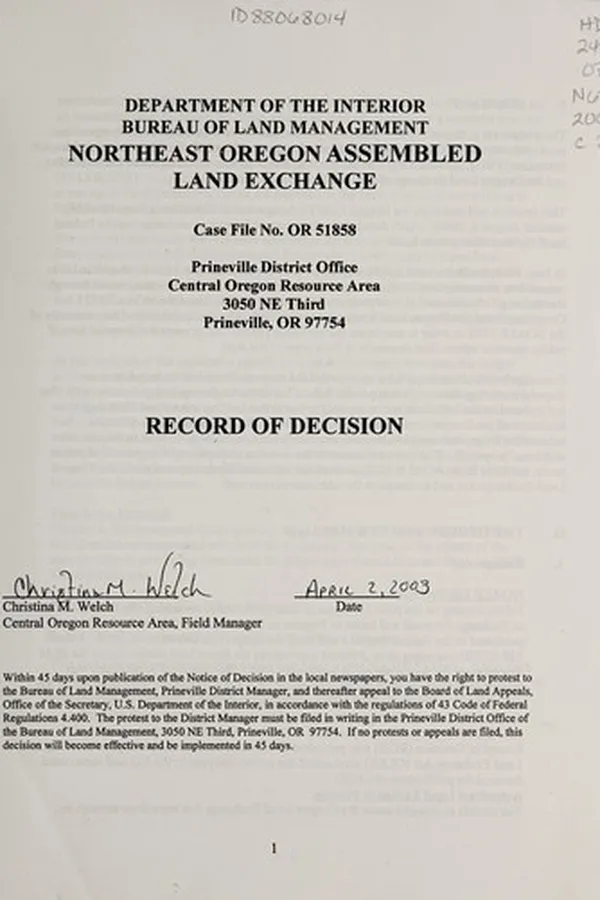 Capa de Northeast Oregon assembled land exchange