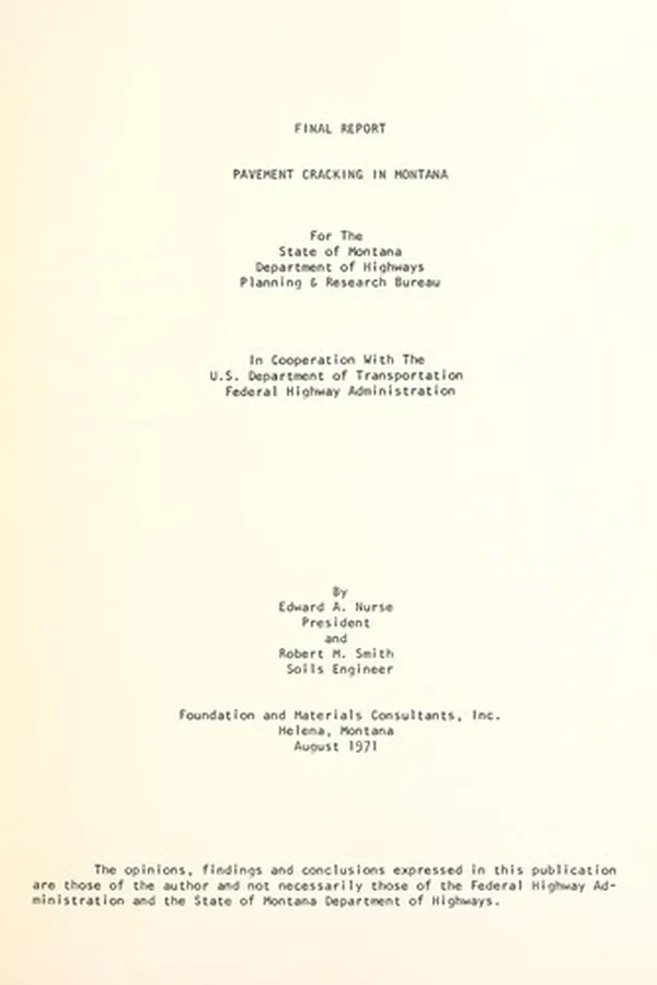 Cover of Pavement cracking in Montana