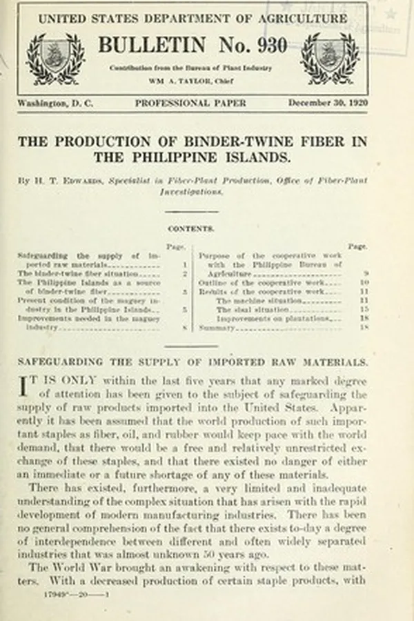 Capa de The production of binder-twine fiber in the Philippine Islands