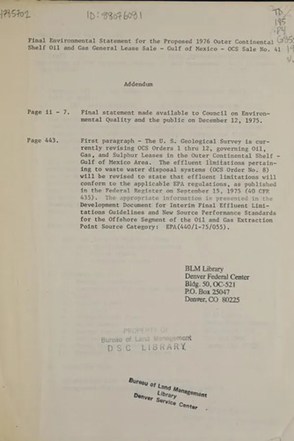 Capa de Proposed 1976 Outer Continental Shelf oil and gas general lease sale, Gulf of Mexico